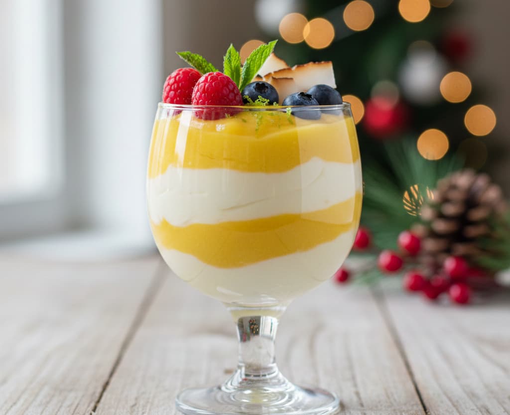Crema de Yogur Griego con Puré de Mango y Lima: